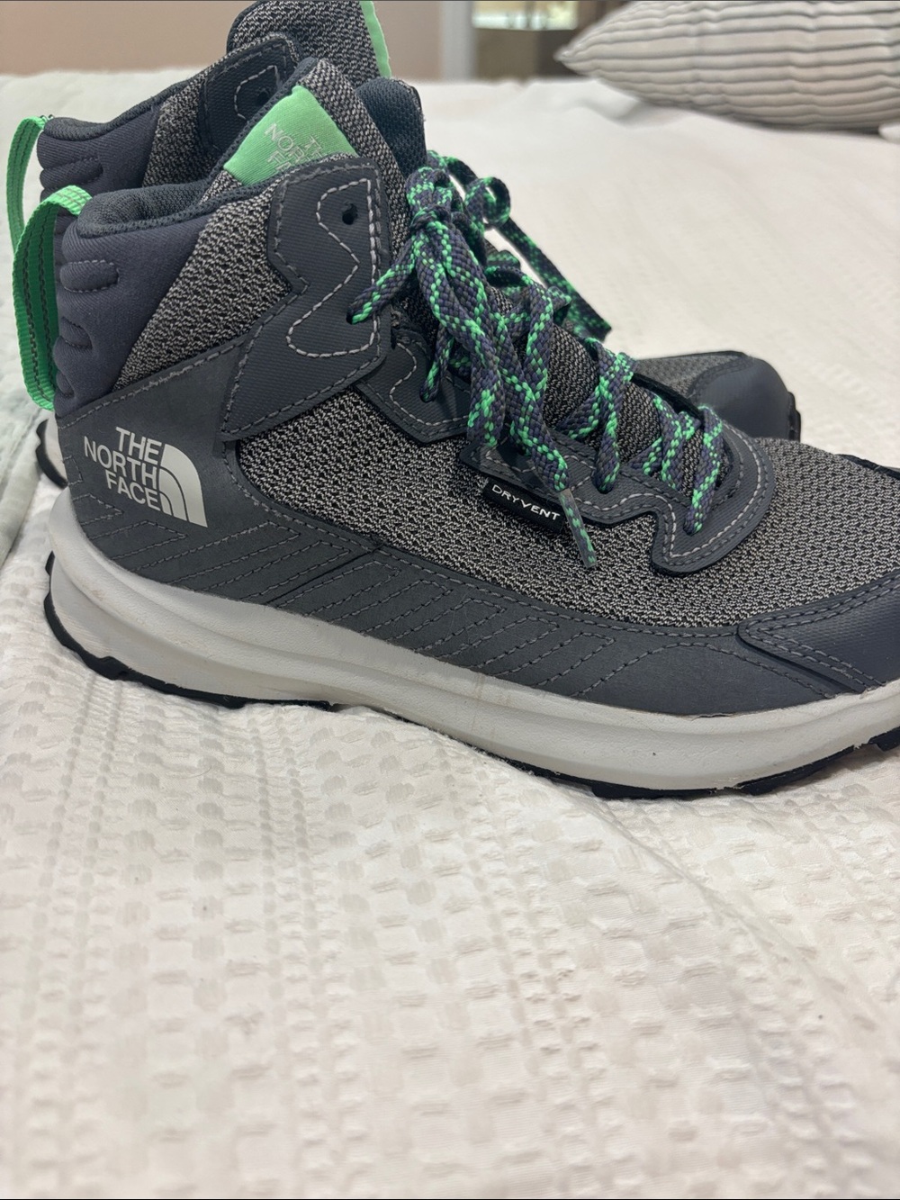 The North Face Kids Gray and Green Waterproof Trail Boots